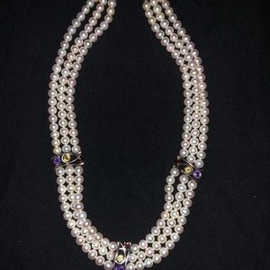 16 inch triple strand faux pearls with purple